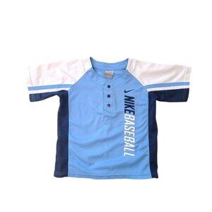 Nike baseball boys athletic shorts sleeve baseball top sky blue and white size 5